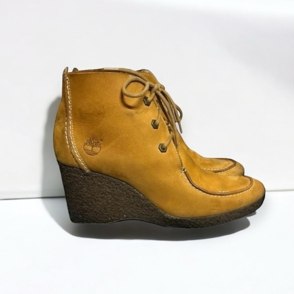 🌻Timberland Wheat Leather Wedge Ankle Booties Womens Size 9.5 - Picture 1 of 13